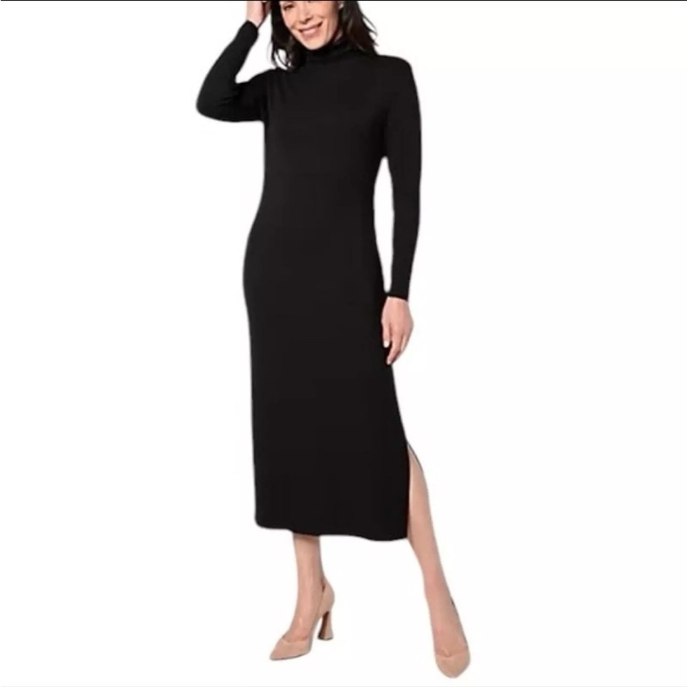 WOMEN WITH CONTROL Finespun Jersey Tummy Control Midi Dress Black Large